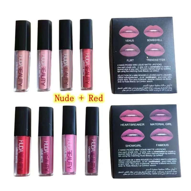 HUDABEAUTY Ensemble de rouges à lèvres - Gloss mat waterproof, teinte éclatante, non collant, longue tenue