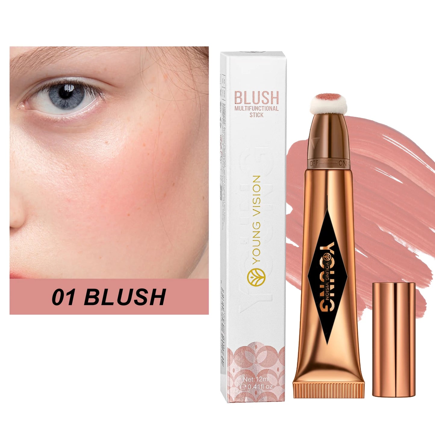 Stick Multifonctionnel Blush Liquide Contour Visage Illuminateur Ombre à Paupières Durable Étanche Texture Crémeuse Soyeuse Tout-en-Un