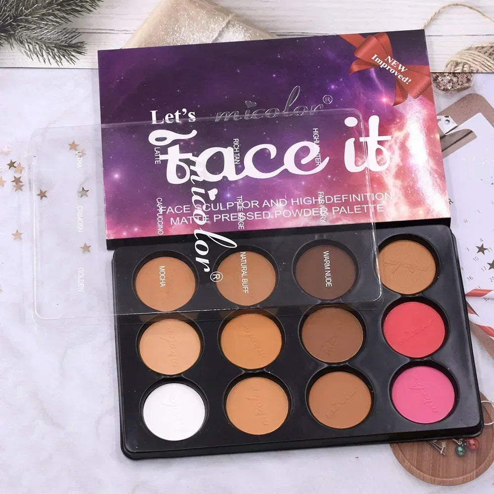 Palette de maquillage 12 couleurs Multicolor FACE IT, Matte Repair pour le visage , Palette de Blush, Palette de Contouring.