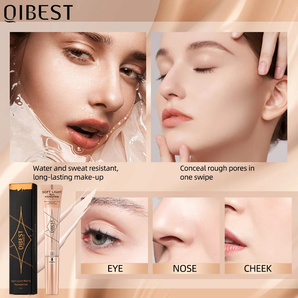 Fond de teint liquide QIBEST - Waterproof, longue tenue, contrôle de l'huile, couvrance de l'acné, crème de base maquillage, hydratant, matifiant, correcteur - 4 couleurs