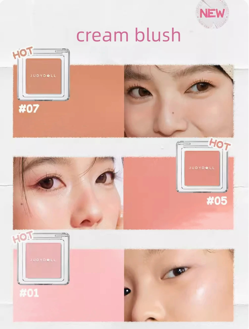 New Texture! Judydoll Cream Blush Silky Monochrome Blush Nude Makeup Apricot Roasted Natural Brighten Skin Tone Makeup Palette