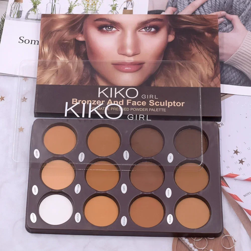 Palette de Contouring Kiko 12 Couleurs, Palette Contour Mat Poudre Bronzer