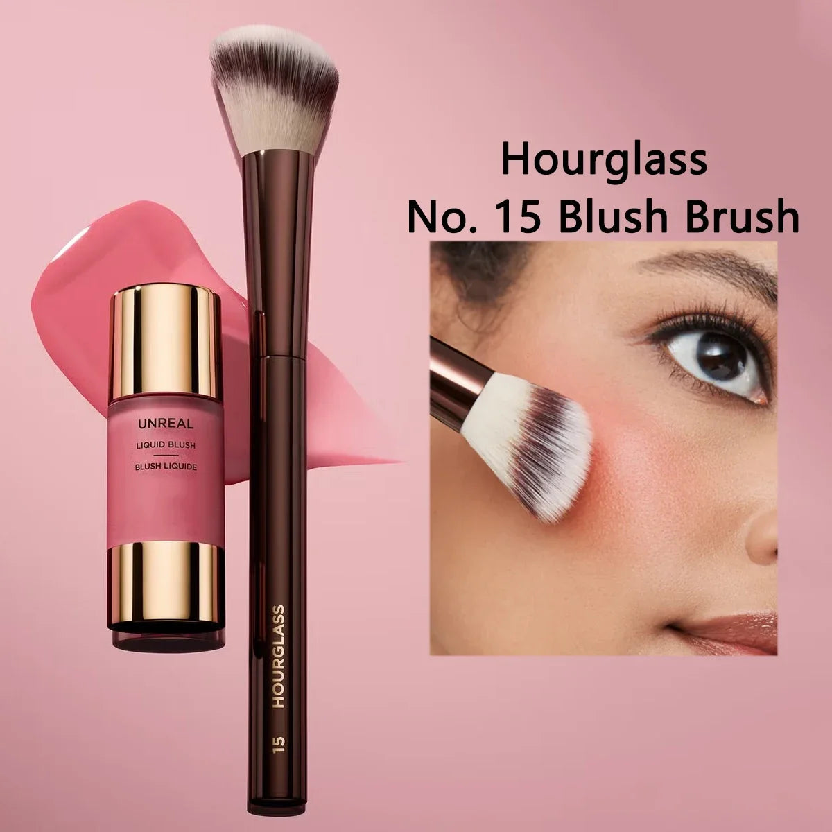 Hourglass No. 15 Blush Brush Angled Blush Stippling Brush Cheeks Cream and Liquid Blushes Makeup Brush Cream Blush Makeup Tool