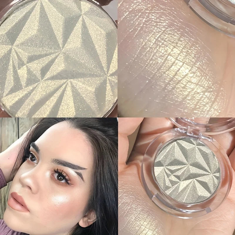 Poudre illuminatrice scintillante pour le visage – Highlighter éclatant pour le contouring du visage avec des reflets monochromes nacrés.