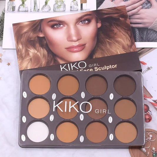 Palette de Maquillage Contour Kiko 12 Couleurs Bronzer Visage Maquillage Illuminateur Visage Sculptant Palette Contour Mat Poudre Bronzer