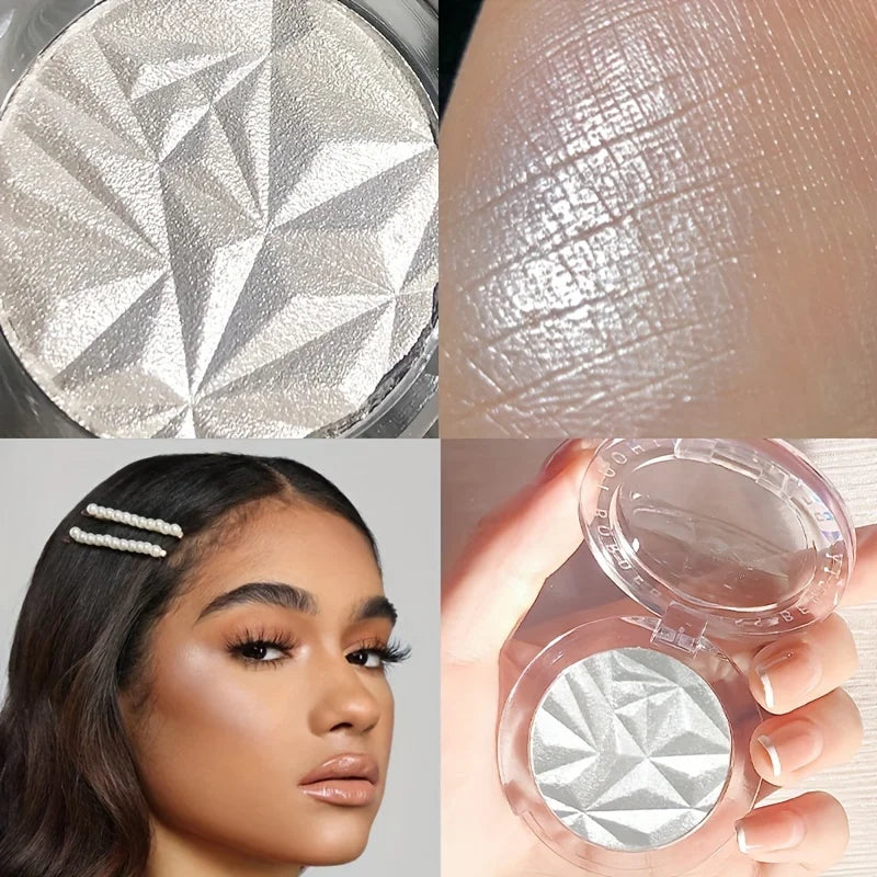 Poudre illuminatrice scintillante pour le visage – Highlighter éclatant pour le contouring du visage avec des reflets monochromes nacrés.