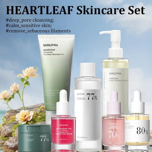 Ensemble de soins de la peau Heartleaf - Tonique facial, démaquillant, sérum hydratant, nettoyage des pores pour femmes, tous types de peau