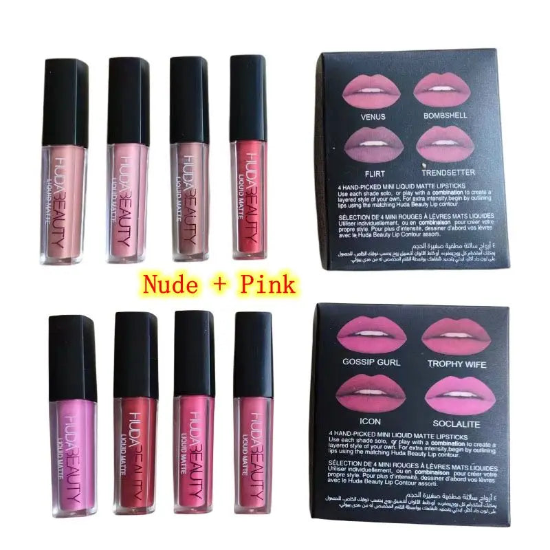 HUDABEAUTY Ensemble de rouges à lèvres - Gloss mat waterproof, teinte éclatante, non collant, longue tenue