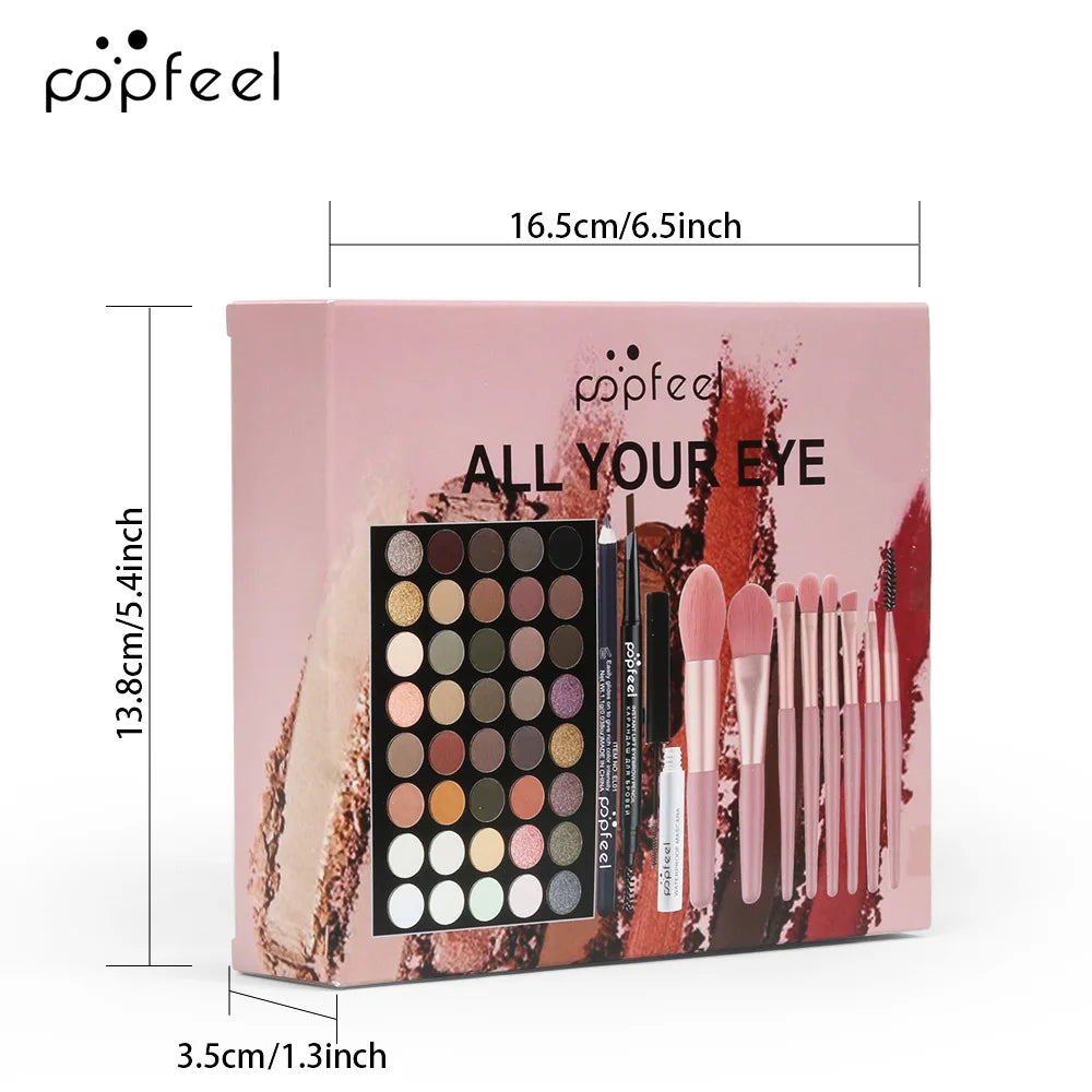 Ensembles de maquillage - Fard à paupières, rouge à lèvres, sourcils, correcteur, poudre, pinceau - Kit de maquillage complet.