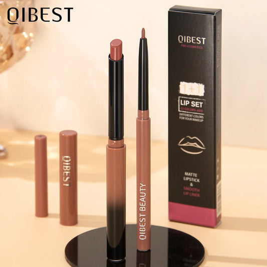 QIBEST Stylo à lèvres mat nude longue tenue