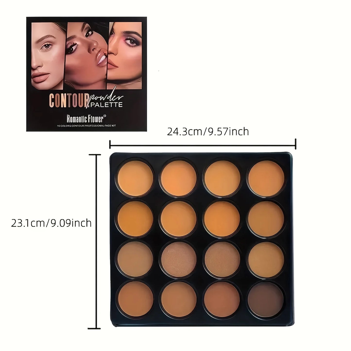 Palette de Contouring Bronzer 16 Couleurs Illuminateur, Mat, Éclaircissant, Multi-Usage Correcteur