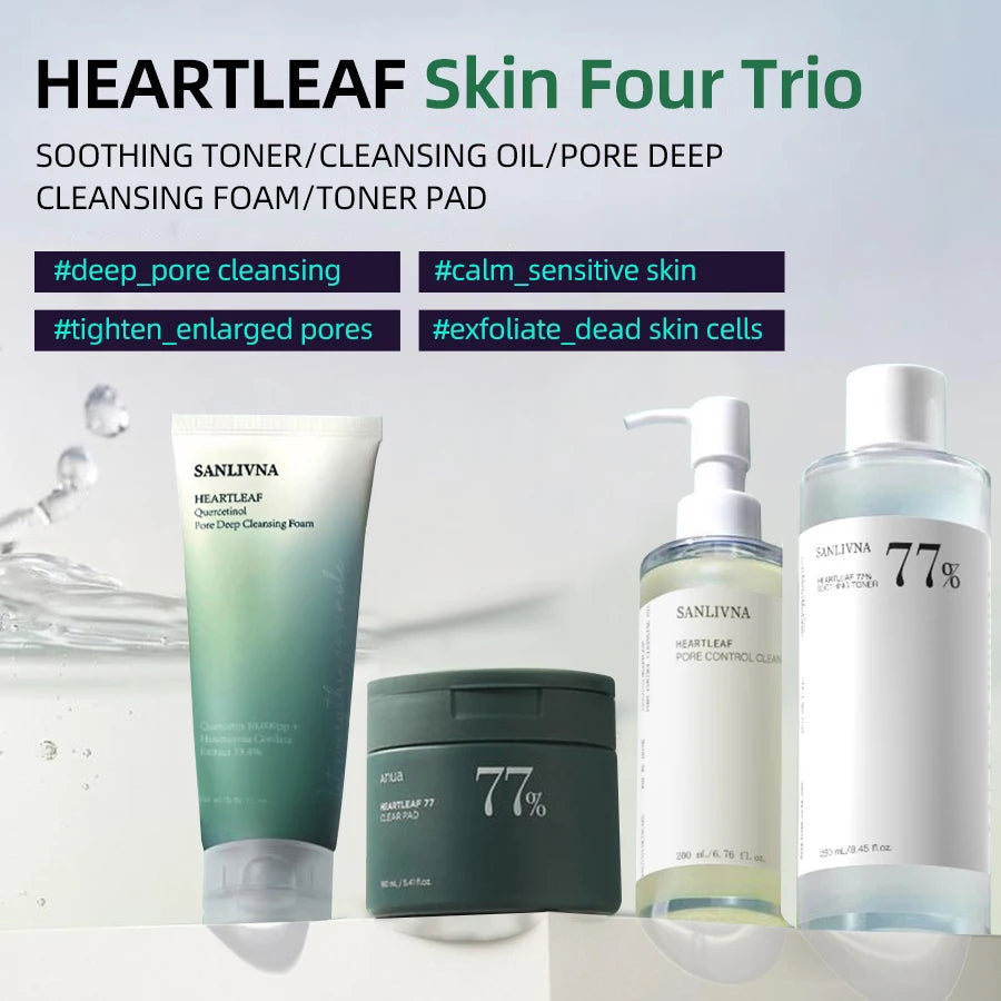 Ensemble de soins de la peau Heartleaf - Tonique facial, démaquillant, sérum hydratant, nettoyage des pores pour femmes, tous types de peau