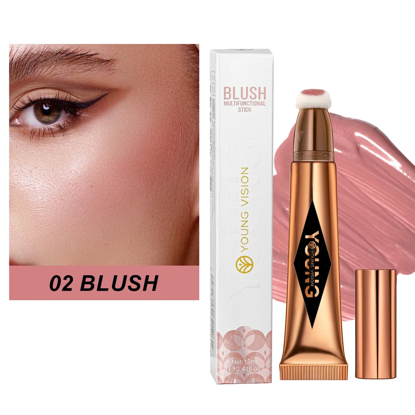 Stick Multifonctionnel Blush Liquide Contour Visage Illuminateur Ombre à Paupières Durable Étanche Texture Crémeuse Soyeuse Tout-en-Un