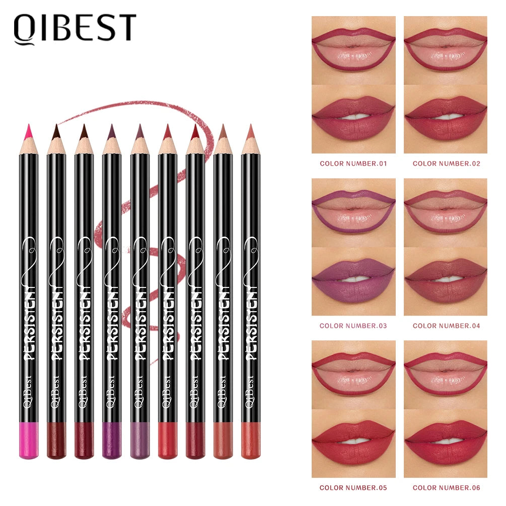 QIBEST Crayon à Lèvres Mat Set de 12 Couleurs Maquillage Longue Durée Rouge à Lèvres Précis Crayon Contour des Lèvres.